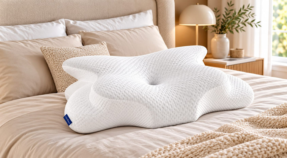 Avecore Kelebek Uyku Yastığı Boyun Destekli %100 Memory Foam Visco Yastık (BEYAZ)