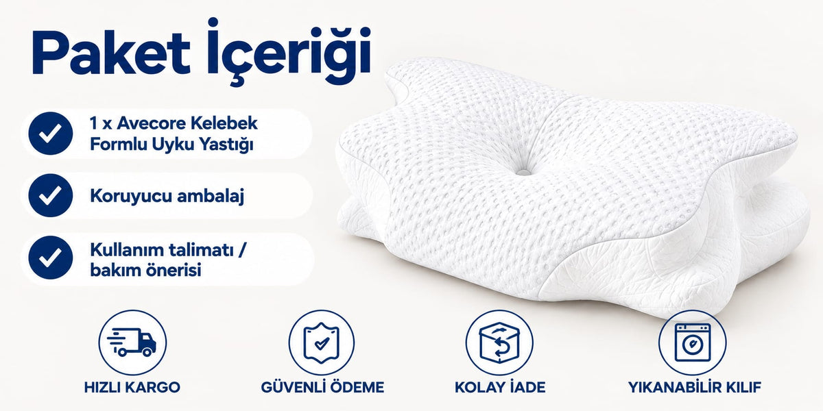 Avecore Kelebek Uyku Yastığı Boyun Destekli %100 Memory Foam Visco Yastık (BEYAZ)