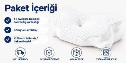 Avecore Kelebek Uyku Yastığı Boyun Destekli %100 Memory Foam Visco Yastık (BEYAZ)