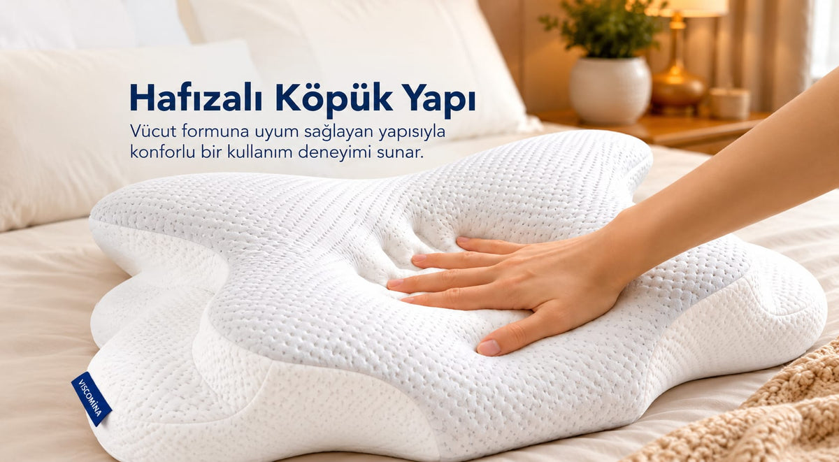Avecore Kelebek Uyku Yastığı Boyun Destekli %100 Memory Foam Visco Yastık (BEYAZ)